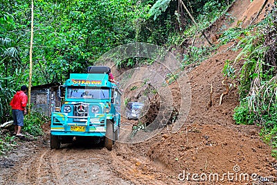 Landslide on the way from Hapao village in Banaue province, Luzon, Philippines Editorial Stock Photo