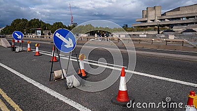 Lane Closures And Road Repairs Waterloo Bridge London England UK Editorial Stock Photo