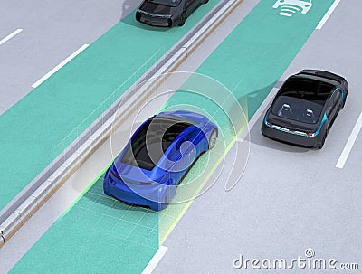 Lane keeping assist function concept for autonomous vehicle Stock Photo