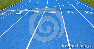 Lanes of a athletic track with numbers one two three four five s Stock Photo