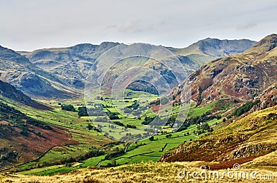 Langdale, with Bowfell and Crinkle Crags Stock Photo