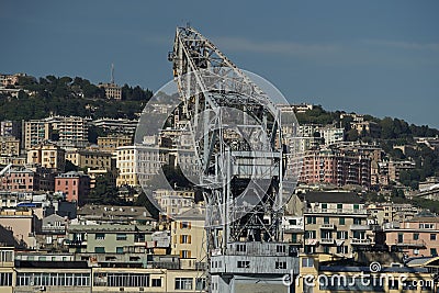 Langer Heinrich crane in genoa harbor historical floating crane, built in Germany in 1915, still working, and currently in service Stock Photo