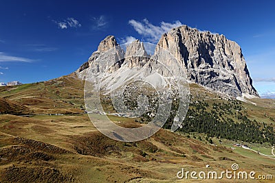 Langkofel Sassolungo in the Morning Light, Dolomites, Italy Stock Photo