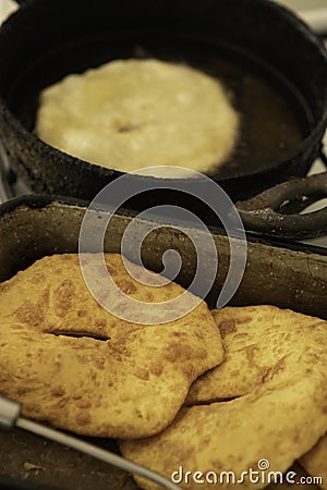 Langos, deep fried dough with cheese Stock Photo