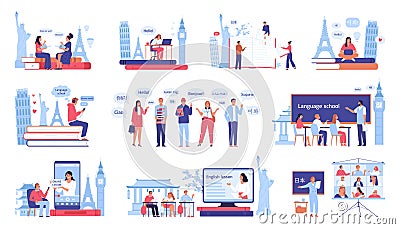 Language Course Icon Set Vector Illustration