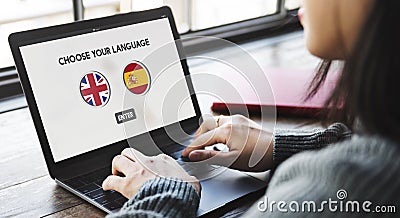 Language Dictionary English Spanish Concept Stock Photo