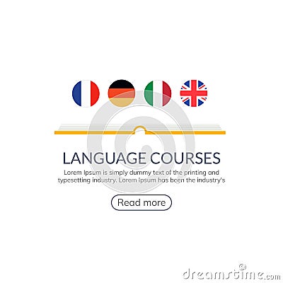 Language learn vector banner design. Language course english different speak logo concept Vector Illustration