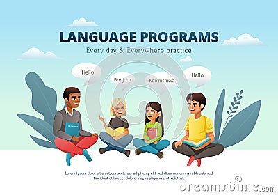 Language Programs Exchange Background Vector Illustration