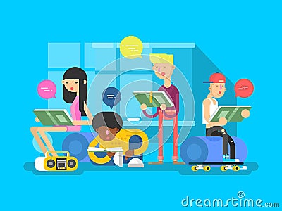 Language school group student Vector Illustration