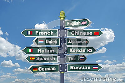 Languages Signpost Stock Photo