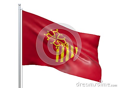 Languedoc-Roussillon Region of France flag waving on white background, close up, isolated. 3D render Stock Photo