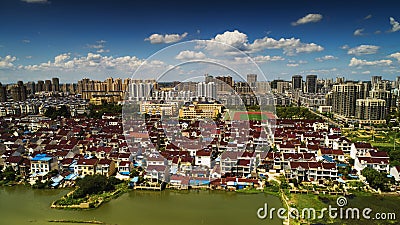 A bird`s eye view of rural town buildings in Langxi County, Anhui Province, China Stock Photo