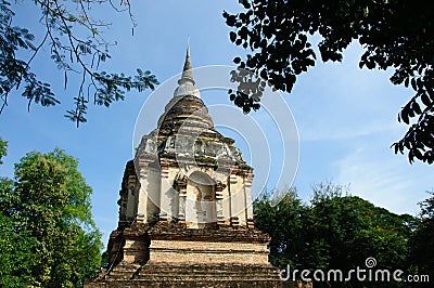 Lanna ancient pagoda in thai temple Stock Photo