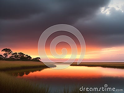 Coastal marshes Use leading lines and symmetry made with generative ai Stock Photo