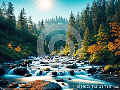 Forest streams in winter Use a wide-angle lens to capture the expanse of the beach Soft made with generative ai Stock Photo