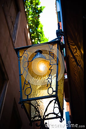 Lantern in an alley of Venice Editorial Stock Photo