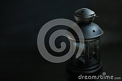 Lantern on black background,blank for muslim ramadan greeting card Stock Photo