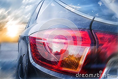 Lantern car in the background of the rising sun Stock Photo