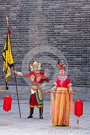 Lantern dancer at North Gate of Shuncheng Wall, Xian, China Editorial Stock Photo