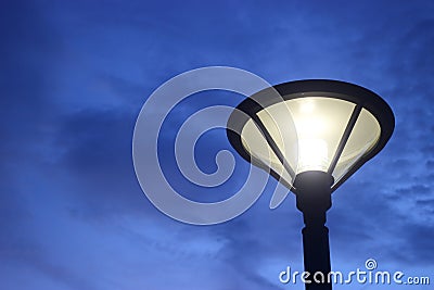 Lantern electric lamp for irradiate in night. Stock Photo