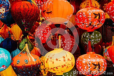 Lantern in Hanoi to buy from a vendor. Very colorful made lanterns. Stock Photo