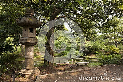 Lantern in japaneese garden Sankei-en Stock Photo