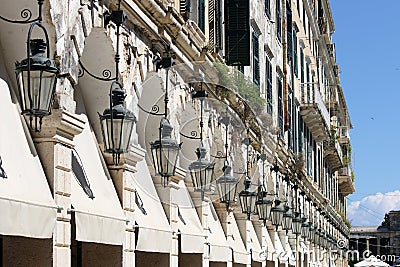 Lantern Liston square Corfu town Greece Stock Photo