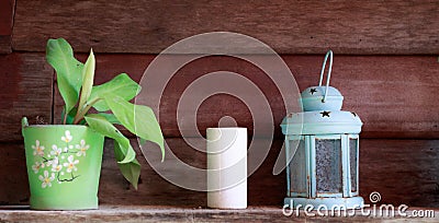 Lantern and small green flower decorations Stock Photo