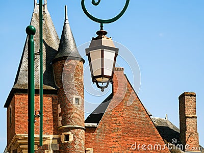 Lantern and towers of castle Chateau de Gien Editorial Stock Photo