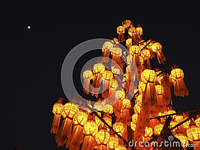 Lantern tree and the moon Stock Photo