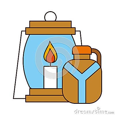 lantern and water bottle safari equipment Cartoon Illustration