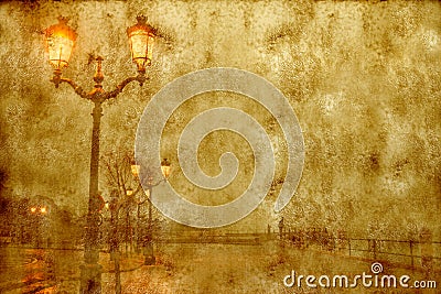 Lanterns lit street, vintage style Stock Photo