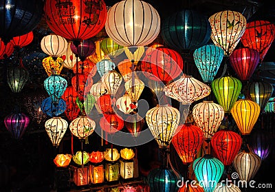 Lanterns at market in Hoi An Stock Photo