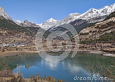 Lanuza reservoir in Huesca Stock Photo