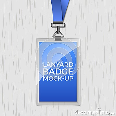 Lanyard badge id card template. Blank identity lanyard plastic and metal tag design name for company Vector Illustration