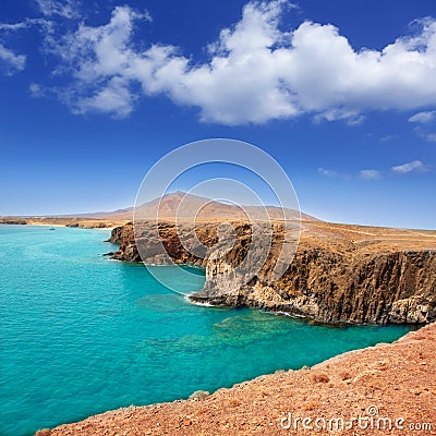 Lanzarote Papagayo turquoise beach and Ajaches Stock Photo