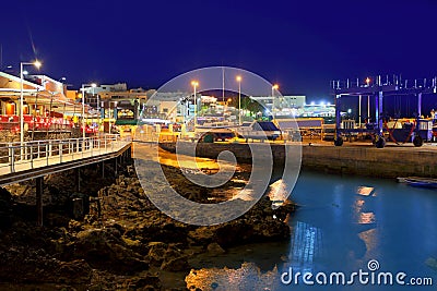 Lanzarote Puerto del Carmen harbour night view Stock Photo