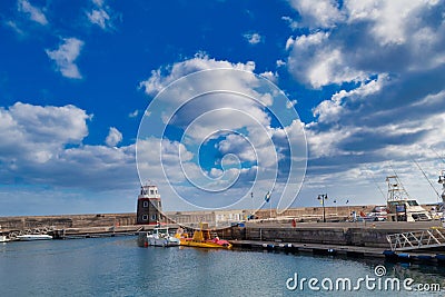 Lanzarote, Spain, January 23, 2020: Photograph of the marina of Puerto Calero on the island of Lanzarote Editorial Stock Photo