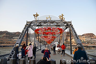 Lanzhou Zhongshan Bridge Editorial Stock Photo