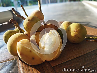 Lanzones fruit. Olive fruit. Duku fruit. Langsat fruit. Stock Photo
