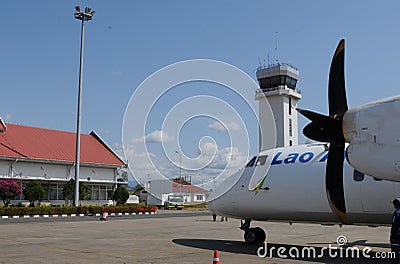 Lao Airline Airplaine at Pakse Airport Editorial Stock Photo