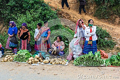 Lao cai tribal selling vegetable at market Editorial Stock Photo