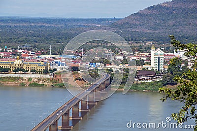 Lao-Nippon Bridge over Mekong River at southern Lao town of Pakse in Champasak Province, Lao PDR. Stock Photo