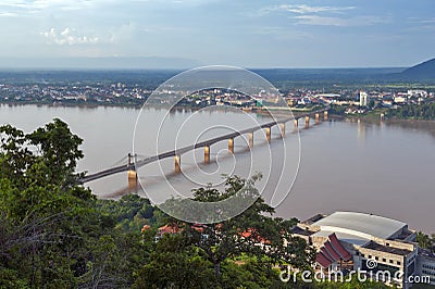 Lao-Nippon Bridge over Mekong River at southern Lao town of Pakse in Champasak Province, Lao PDR. Stock Photo