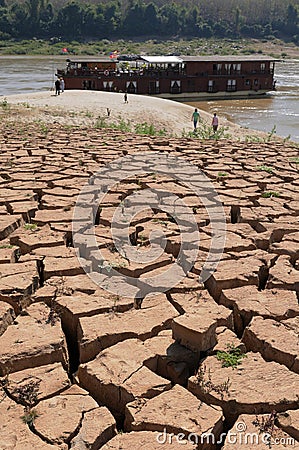 Laos: Along the mekong river, there are many dry area`s due to the global climate change Stock Photo