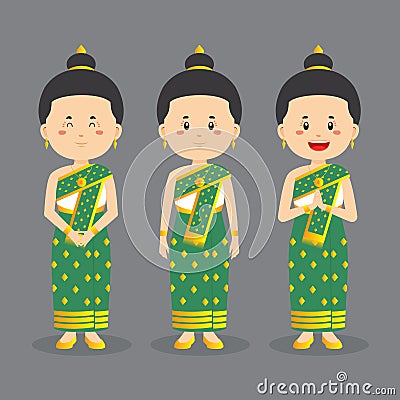 Laos Character with Various Expression Vector Illustration