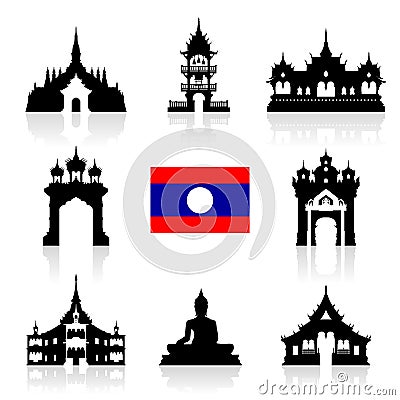 Laos Icon Travel Landmarks. Vector Illustration