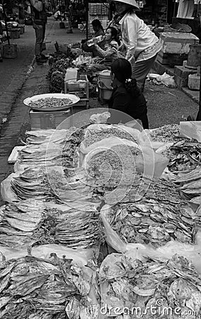 Laos: Luang Prabang chinese fish and food Market Editorial Stock Photo