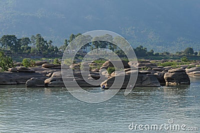 Laos: Mekong Cruise between Champasak and Pakse City Stock Photo