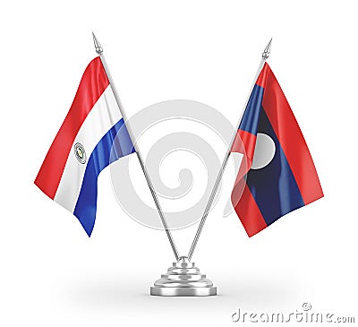 Laos and Paraguay table flags isolated on white 3D rendering Stock Photo